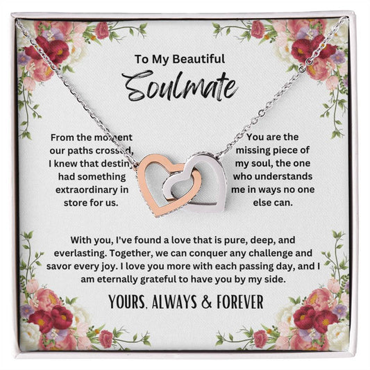 To My Beautiful Soulmate - Floral Frame - Interlocking Hearts Necklace