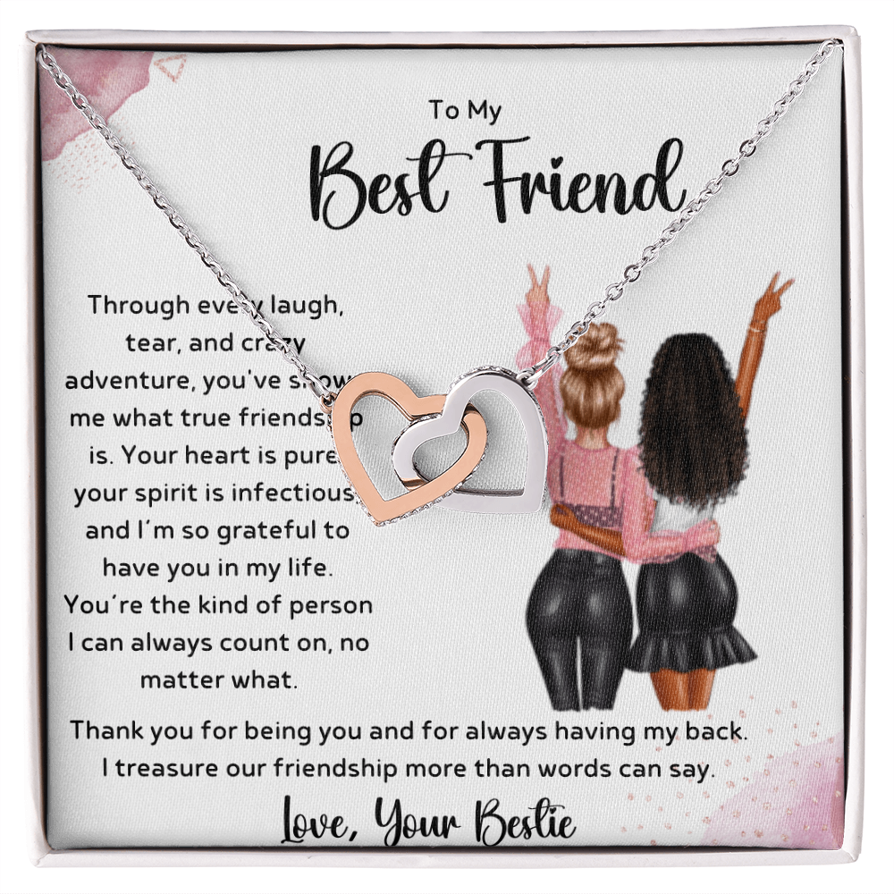To My Best Friend - True Friendship Interlocking Hearts Necklace