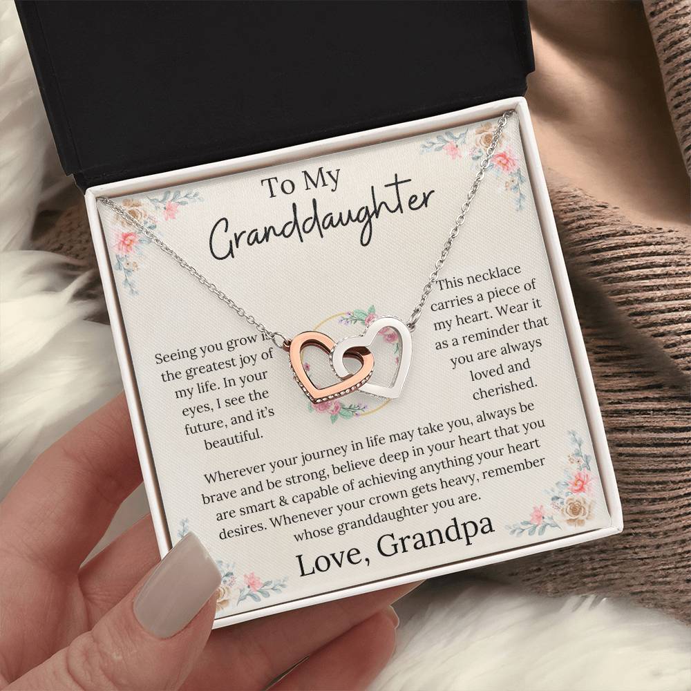 To My Granddaughter Loved & Cherished Interlocking Hearts Necklace