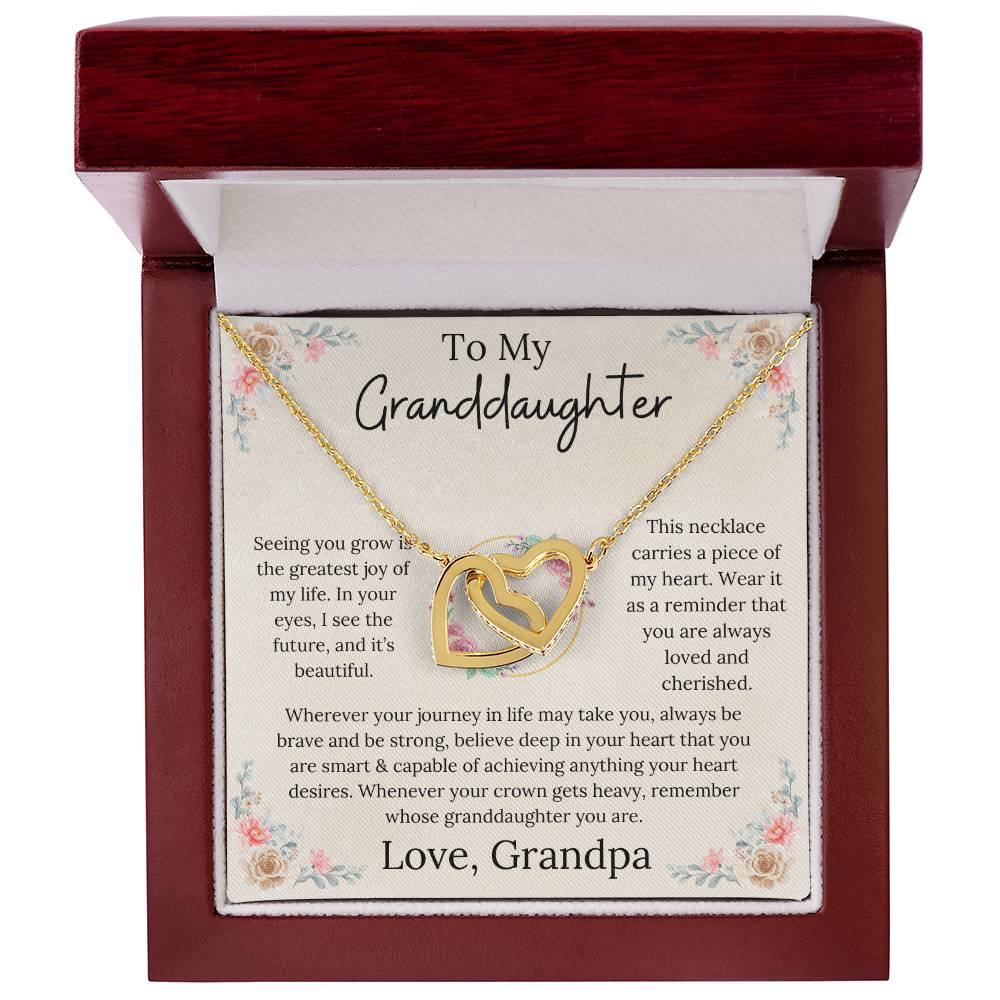 To My Granddaughter Loved & Cherished Interlocking Hearts Necklace