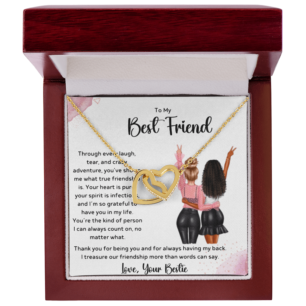 To My Best Friend - True Friendship Interlocking Hearts Necklace