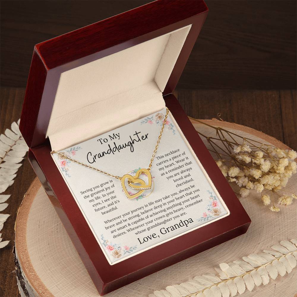 To My Granddaughter Loved & Cherished Interlocking Hearts Necklace