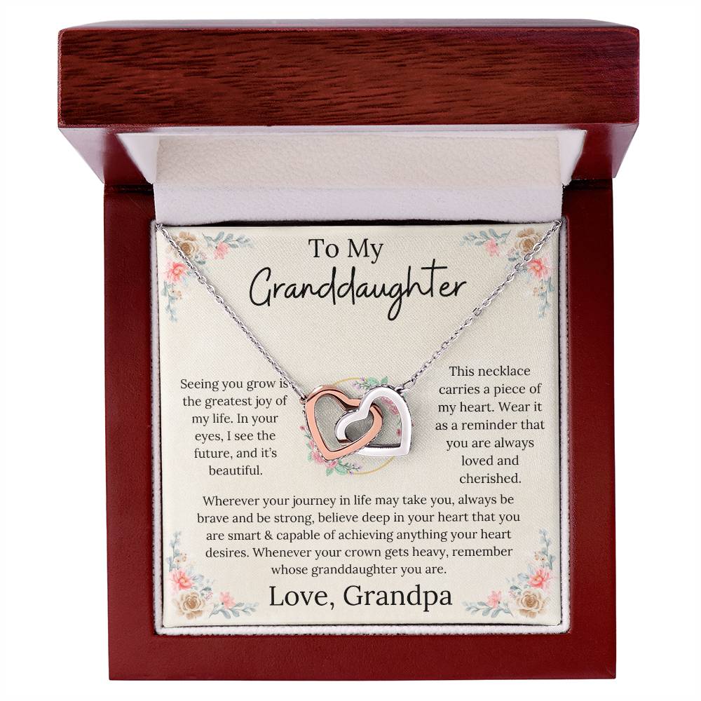 To My Granddaughter Loved & Cherished Interlocking Hearts Necklace