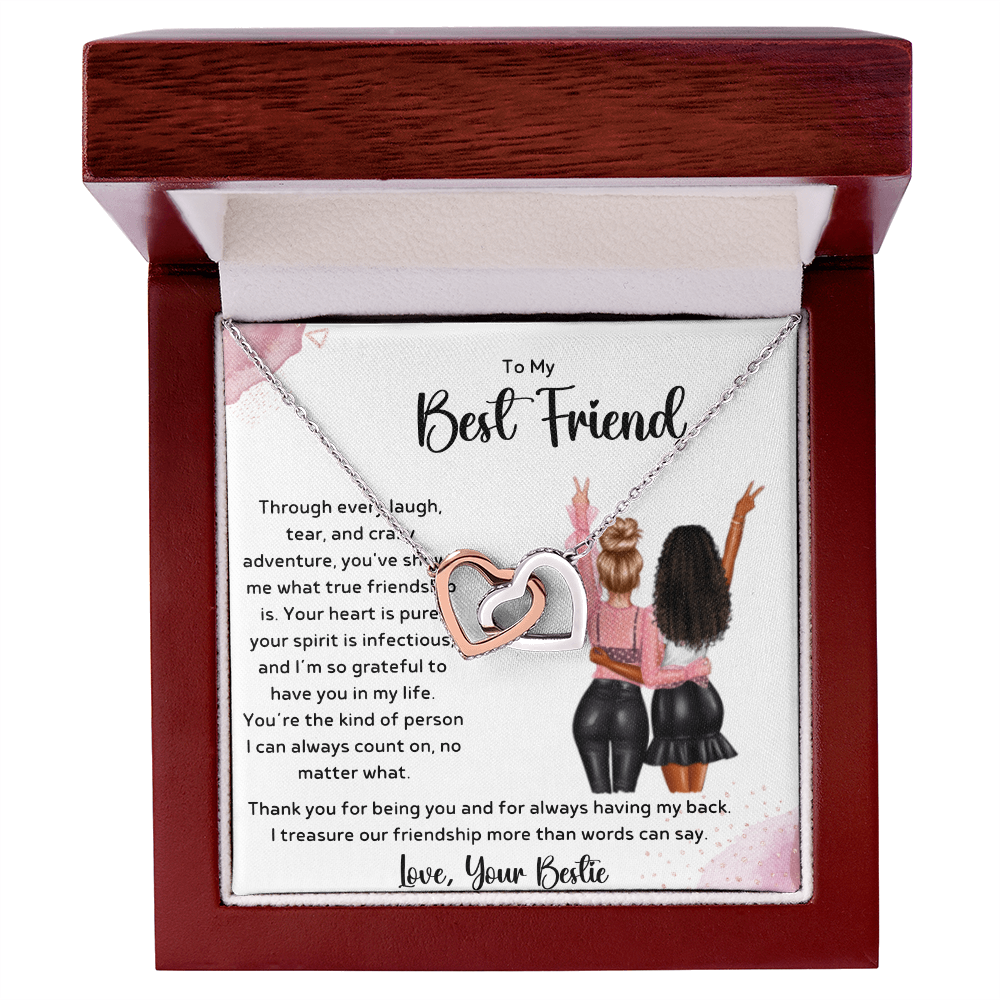 To My Best Friend - True Friendship Interlocking Hearts Necklace