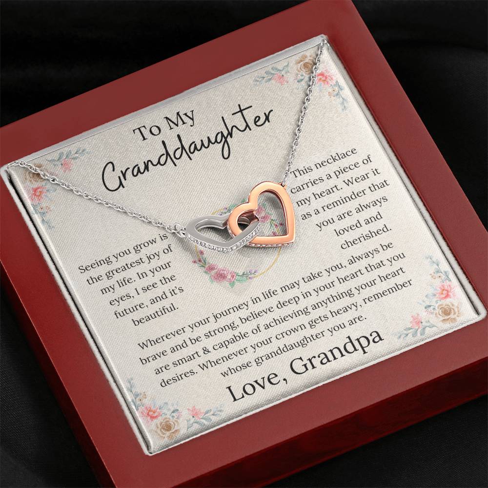 To My Granddaughter Loved & Cherished Interlocking Hearts Necklace