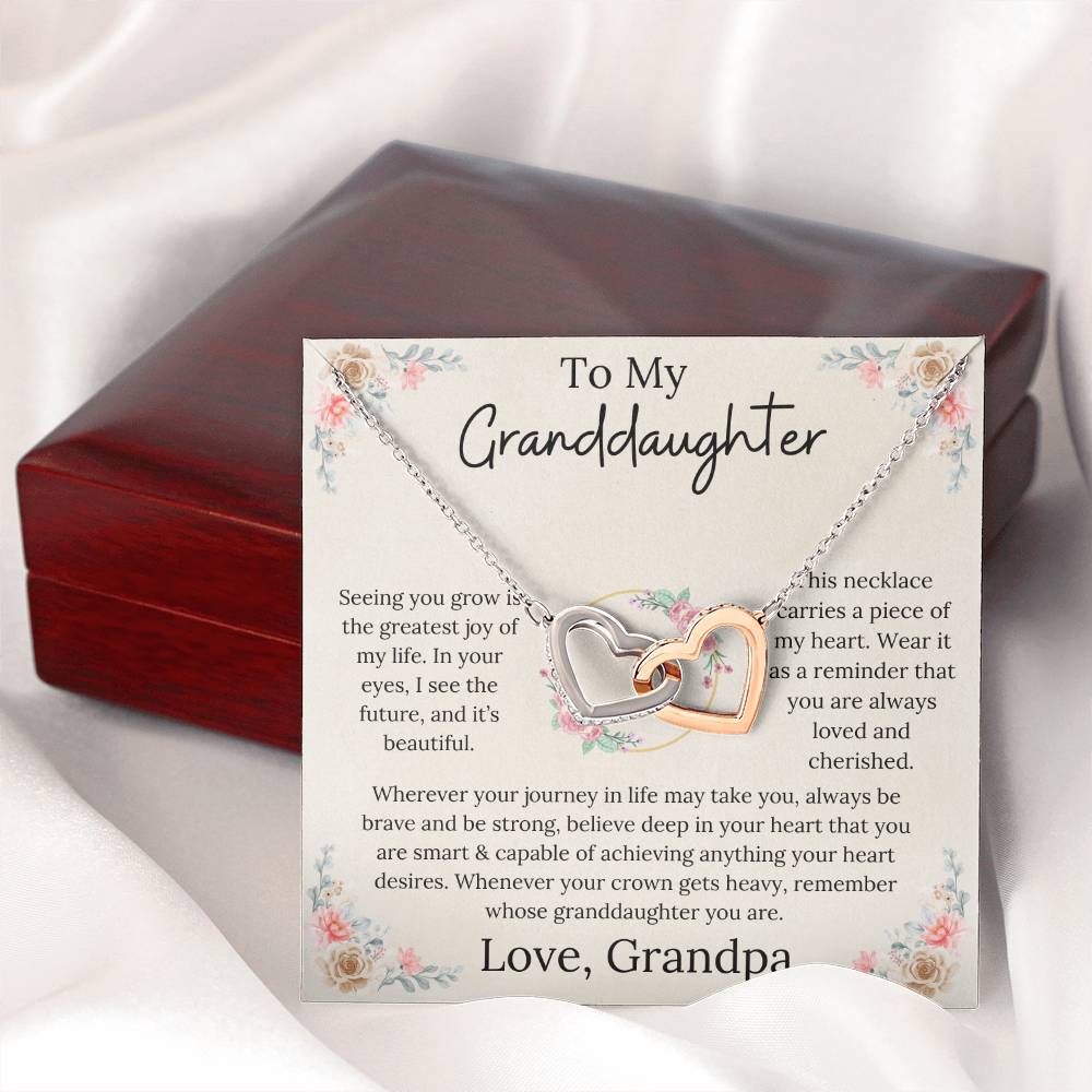 To My Granddaughter Loved & Cherished Interlocking Hearts Necklace