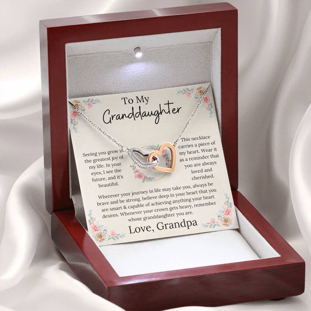 To My Granddaughter Loved & Cherished Interlocking Hearts Necklace