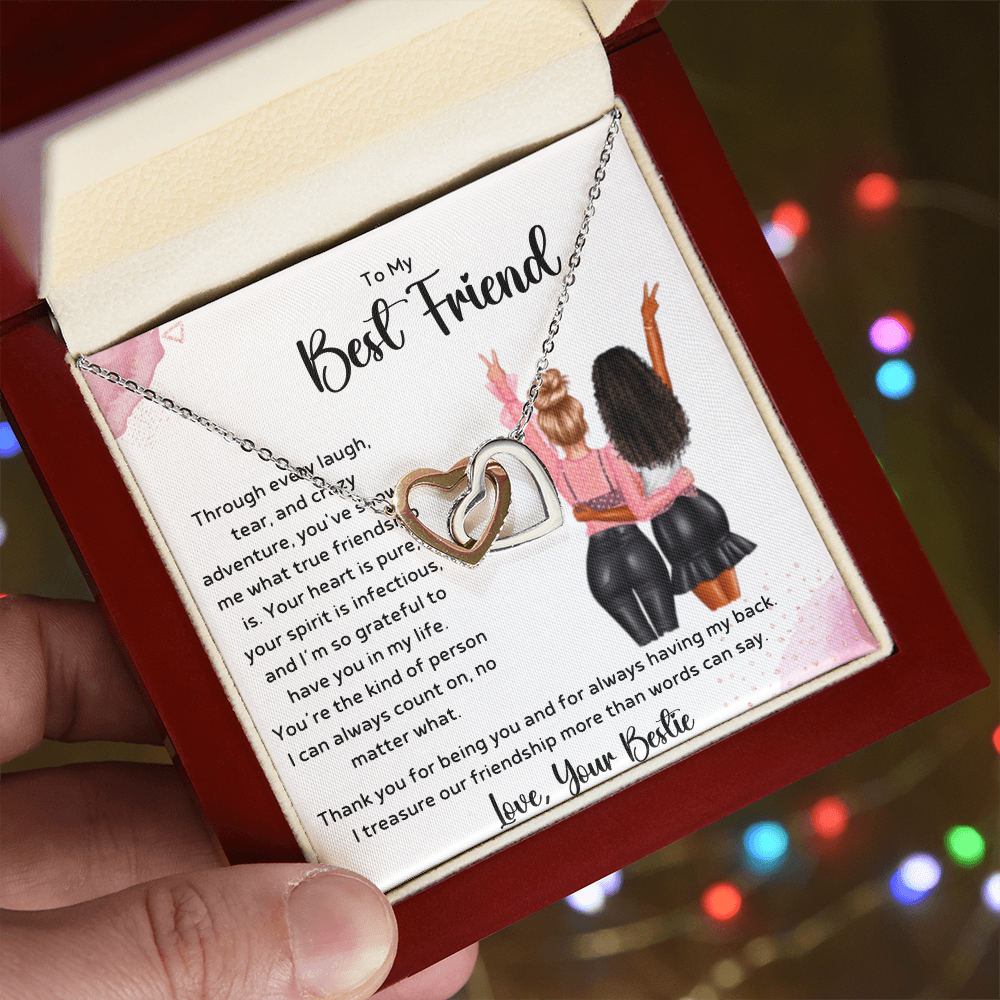 To My Best Friend - True Friendship Interlocking Hearts Necklace