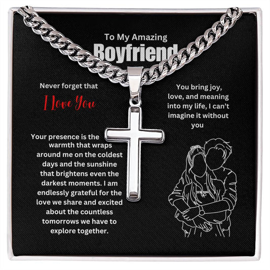 To My Amazing Boyfriend - Artisan Cross Necklace on Cuban Chain