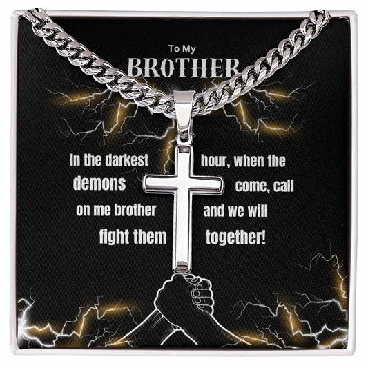To My Brother - Brothers Forever Lightning Design - Artisan Cross Necklace