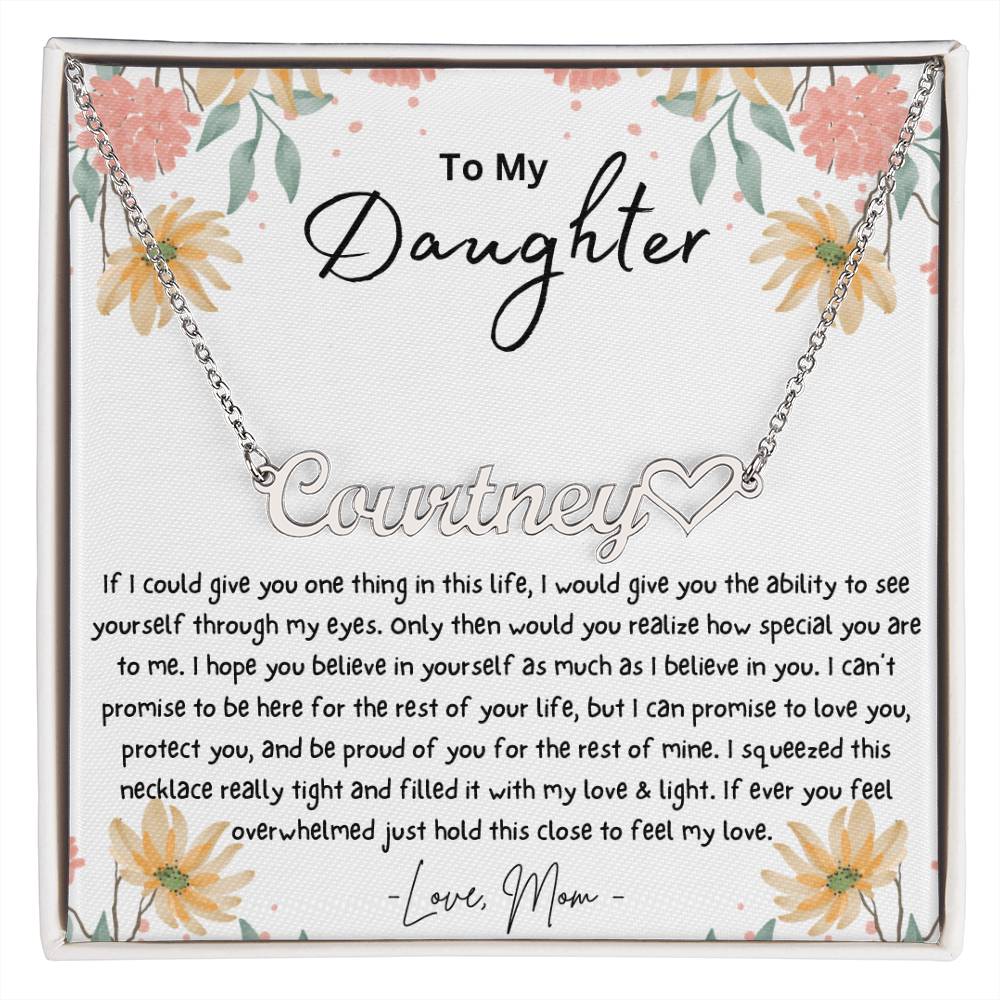 To My Daughter Personalized Name Necklace With Heart Symbol