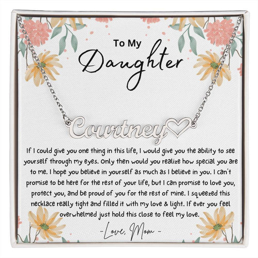 To My Daughter Personalized Name Necklace With Heart Symbol