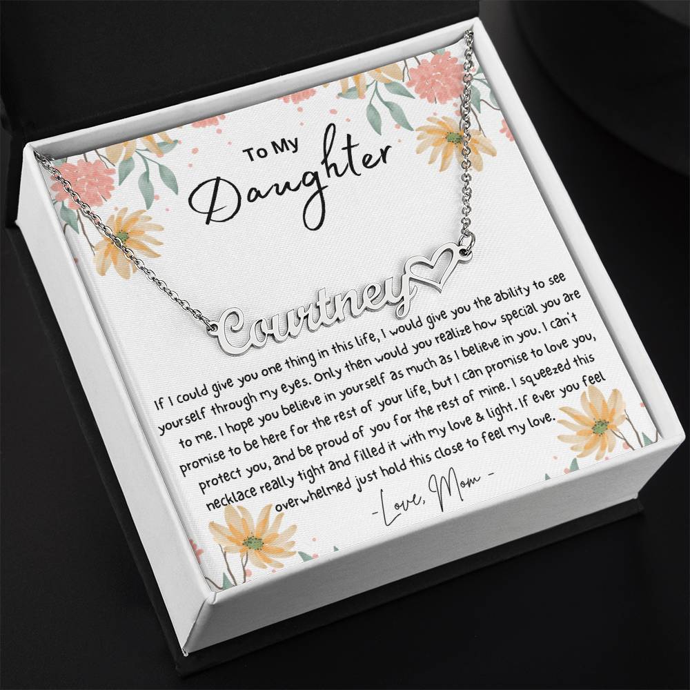 To My Daughter Personalized Name Necklace With Heart Symbol
