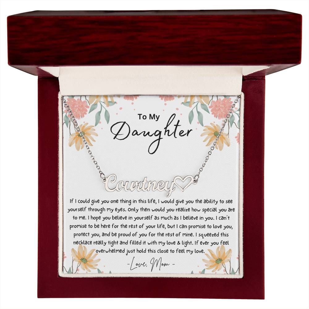 To My Daughter Personalized Name Necklace With Heart Symbol