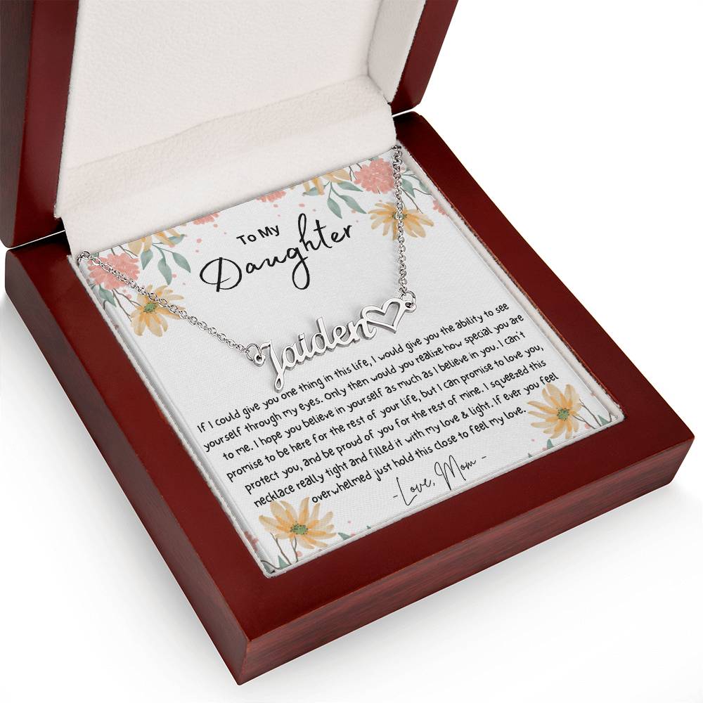 To My Daughter Personalized Name Necklace With Heart Symbol
