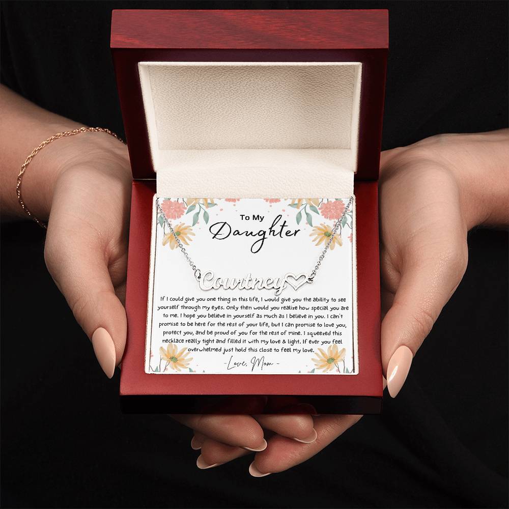 To My Daughter Personalized Name Necklace With Heart Symbol
