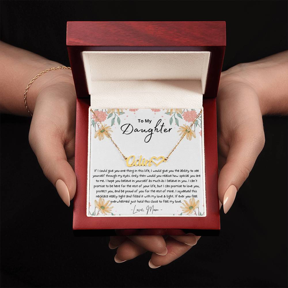 To My Daughter Personalized Name Necklace With Heart Symbol