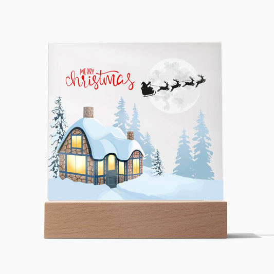 Snowy Retreat - Santa's Magical Flyby - Square Shaped Acrylic