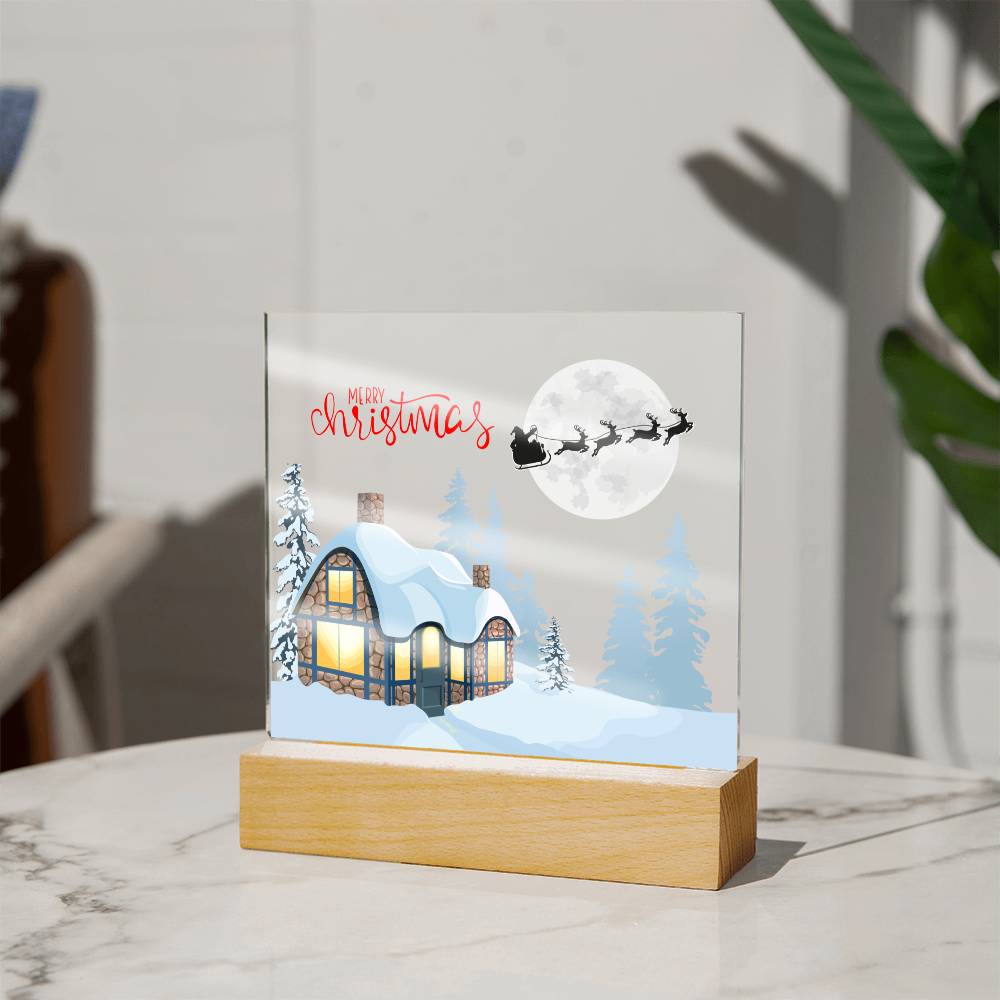 Snowy Retreat - Santa's Magical Flyby - Square Shaped Acrylic