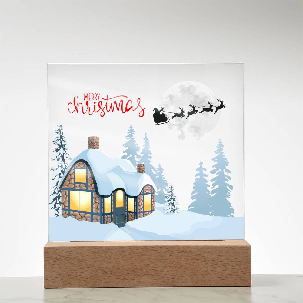 Snowy Retreat - Santa's Magical Flyby - Square Shaped Acrylic