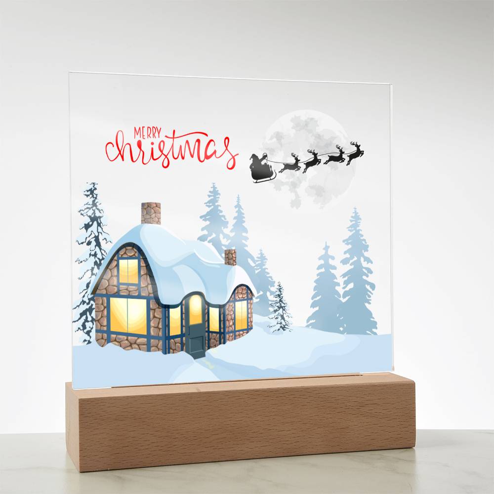 Snowy Retreat - Santa's Magical Flyby - Square Shaped Acrylic