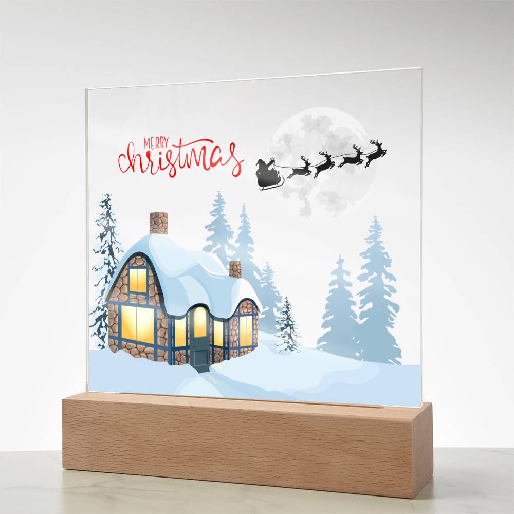 Snowy Retreat - Santa's Magical Flyby - Square Shaped Acrylic