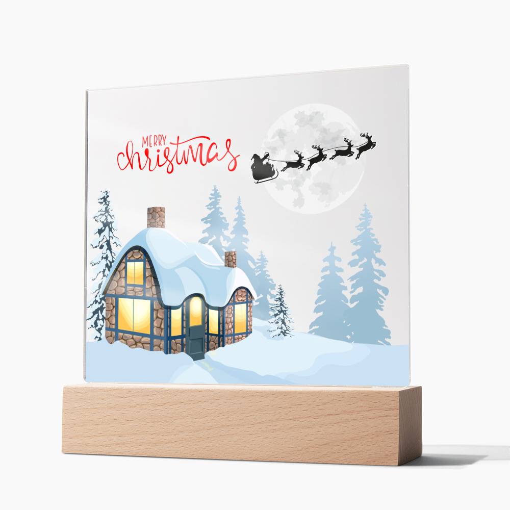 Snowy Retreat - Santa's Magical Flyby - Square Shaped Acrylic