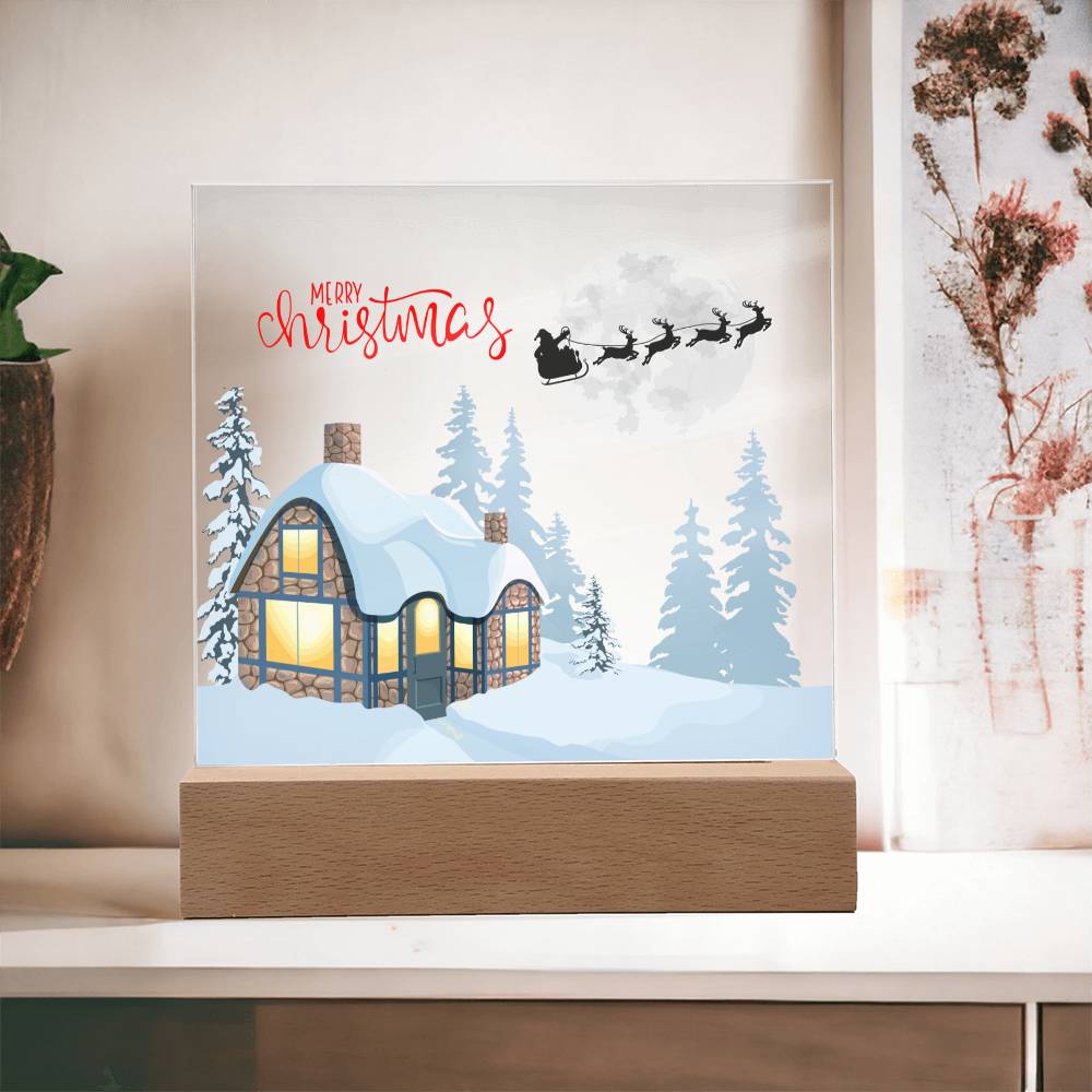 Snowy Retreat - Santa's Magical Flyby - Square Shaped Acrylic