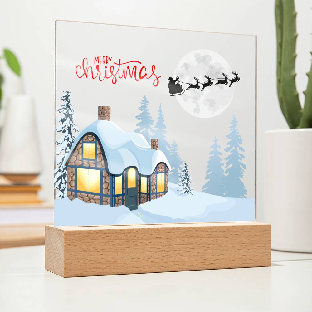 Snowy Retreat - Santa's Magical Flyby - Square Shaped Acrylic