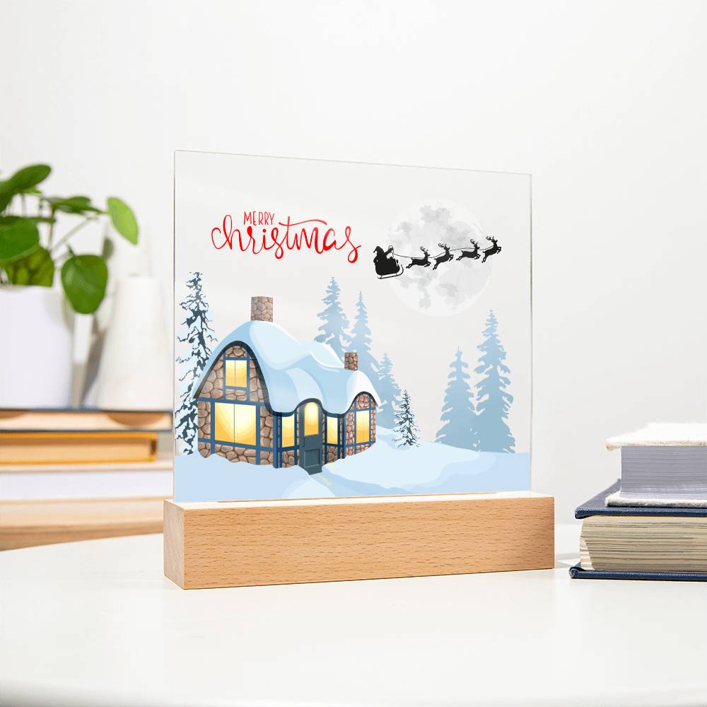 Snowy Retreat - Santa's Magical Flyby - Square Shaped Acrylic