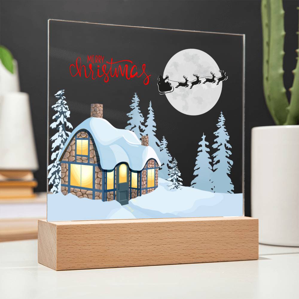 Snowy Retreat - Santa's Magical Flyby - Square Shaped Acrylic