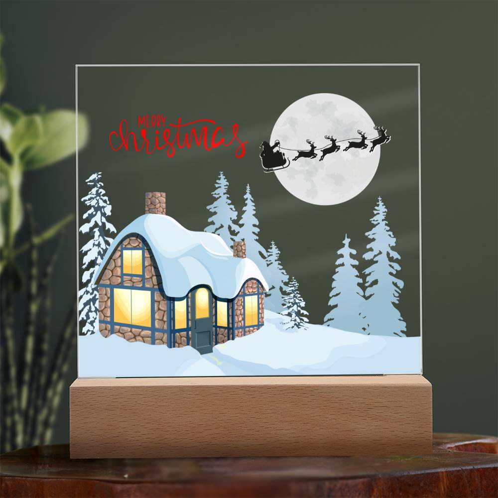 Snowy Retreat - Santa's Magical Flyby - Square Shaped Acrylic