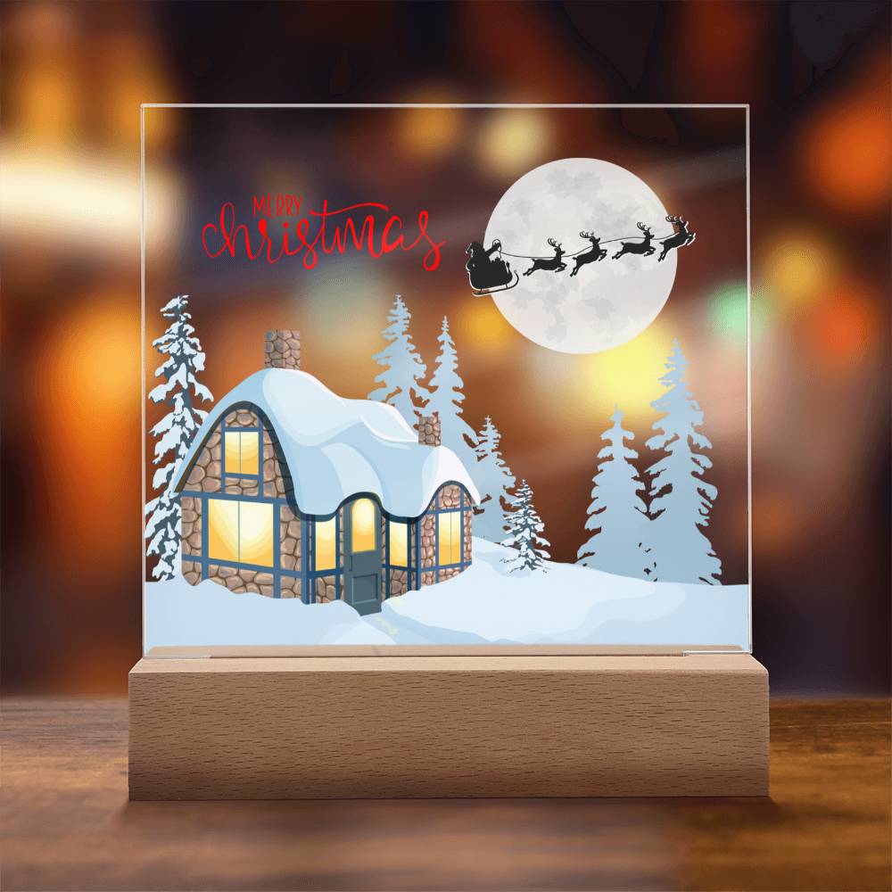 Snowy Retreat - Santa's Magical Flyby - Square Shaped Acrylic