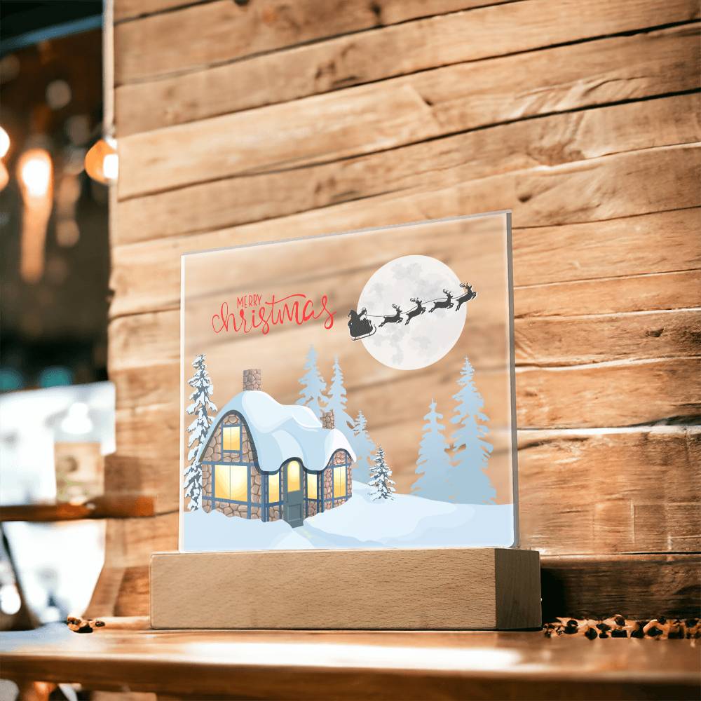 Snowy Retreat - Santa's Magical Flyby - Square Shaped Acrylic