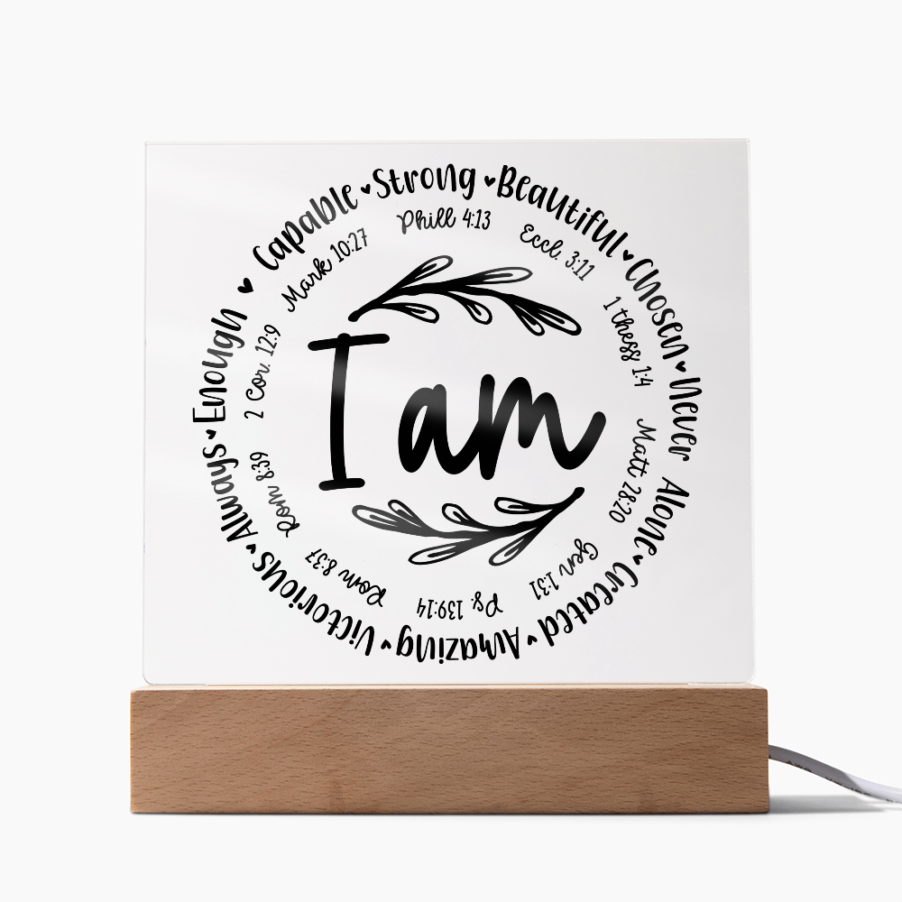 I Am: Affirmed by His Word Square Acrylic Plaque