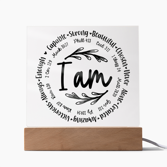 I Am: Affirmed by His Word Square Acrylic Plaque