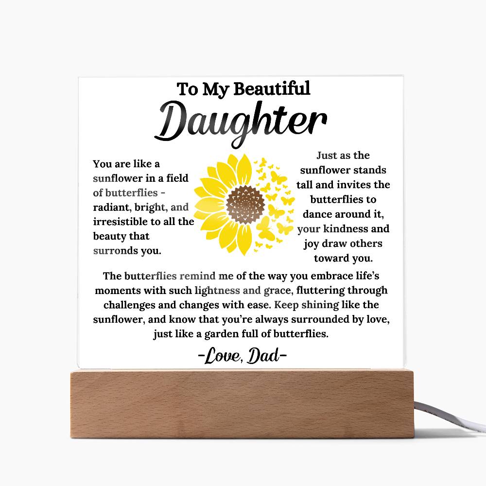 To My Daughter - Sunflower Butterflies - Square Acrylic Plaque