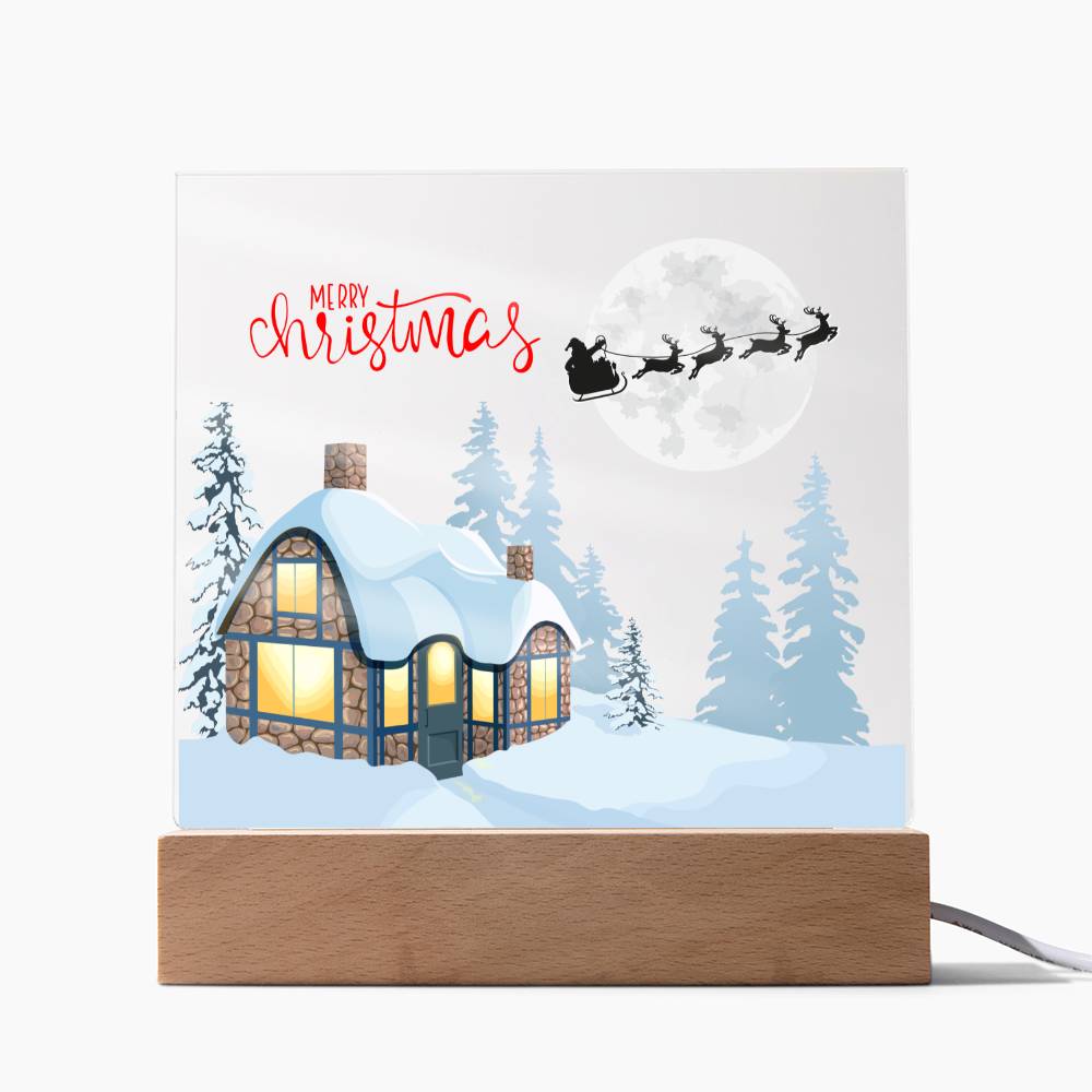 Snowy Retreat - Santa's Magical Flyby - Square Shaped Acrylic