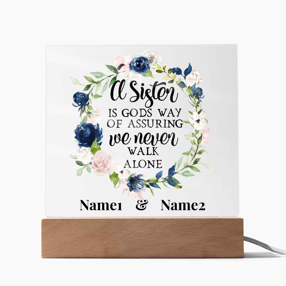 A Sister Is God's Way” Personalized Floral Acrylic Plaque – Custom Two-Name Sister Gift, Religious Quote Decor