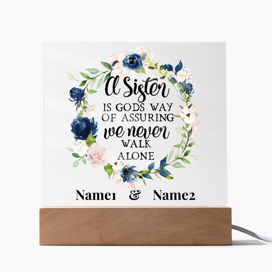 A Sister Is God's Way” Personalized Floral Acrylic Plaque – Custom Two-Name Sister Gift, Religious Quote Decor