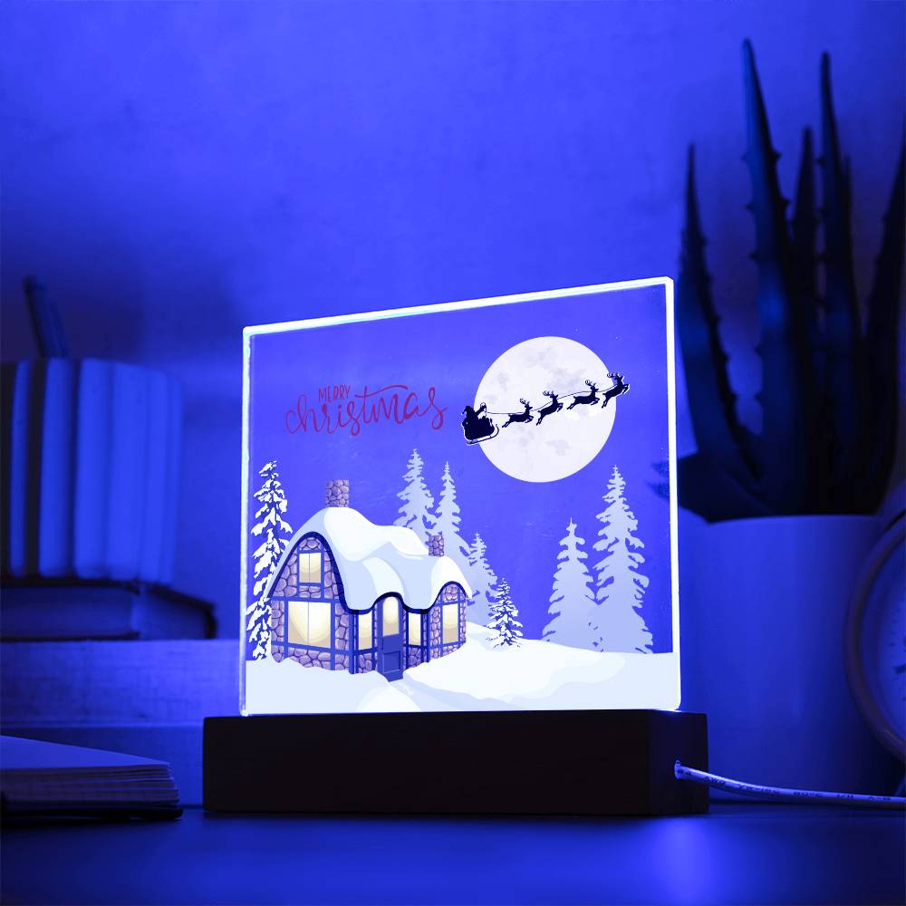 Snowy Retreat - Santa's Magical Flyby - Square Shaped Acrylic