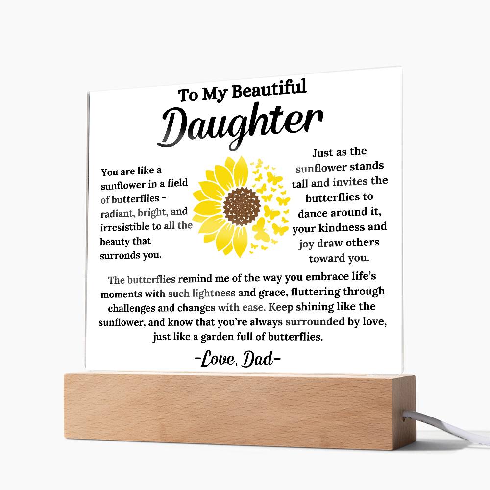 To My Daughter - Sunflower Butterflies - Square Acrylic Plaque