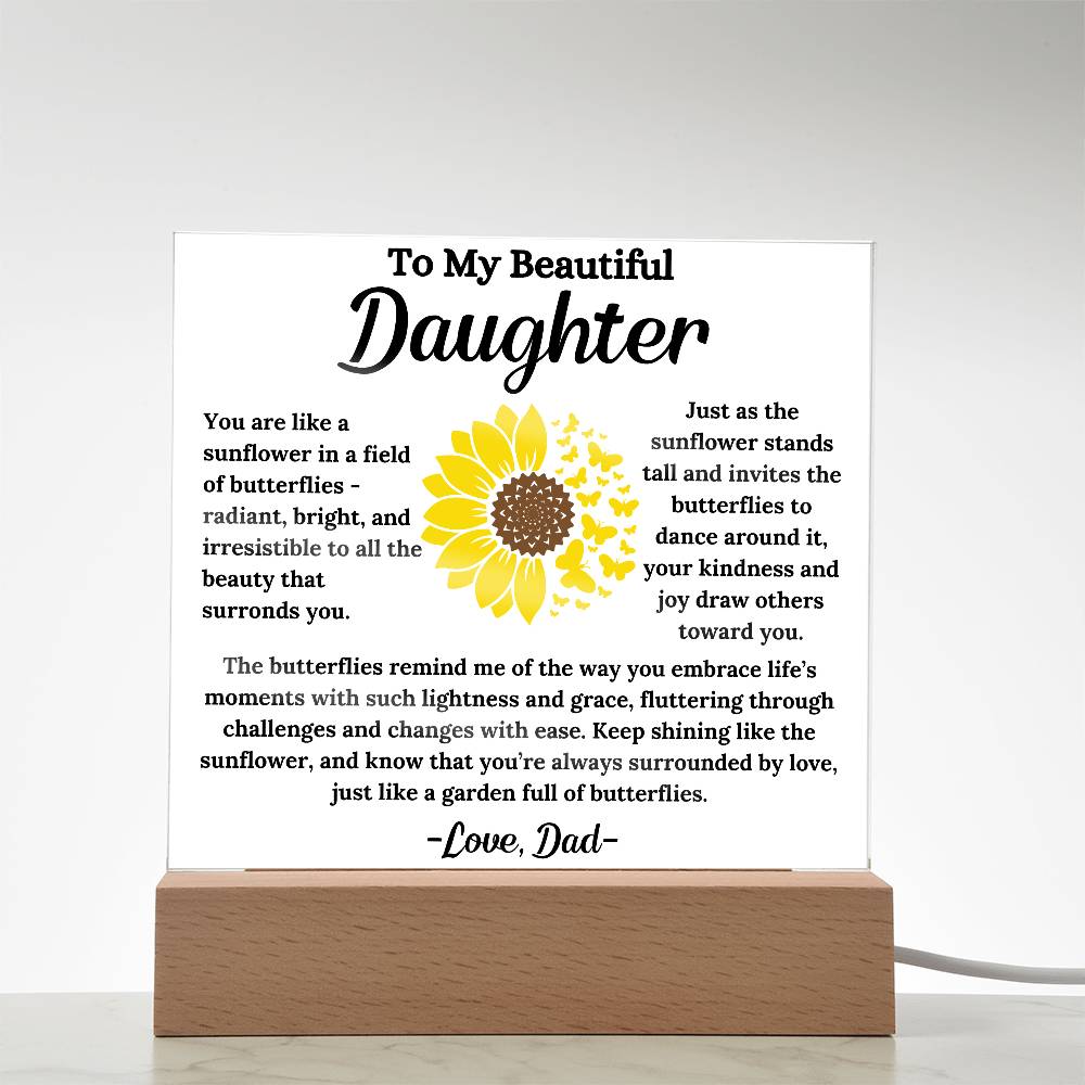 To My Daughter - Sunflower Butterflies - Square Acrylic Plaque