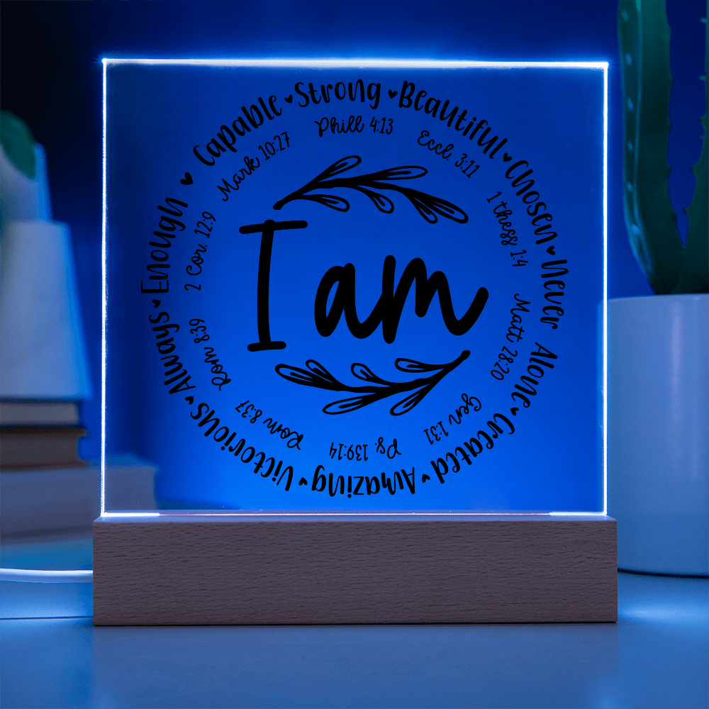 I Am: Affirmed by His Word Square Acrylic Plaque