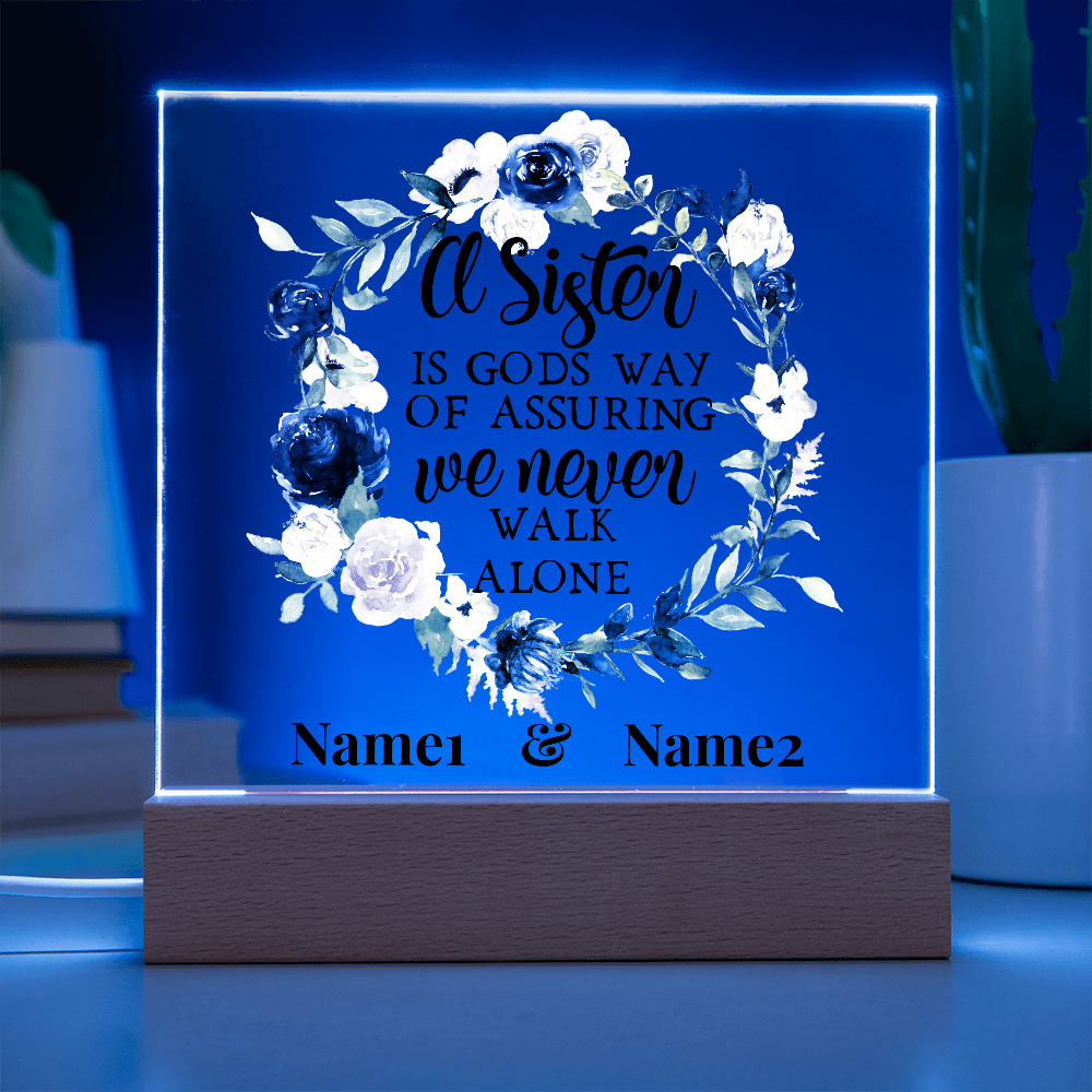 A Sister Is God's Way” Personalized Floral Acrylic Plaque – Custom Two-Name Sister Gift, Religious Quote Decor