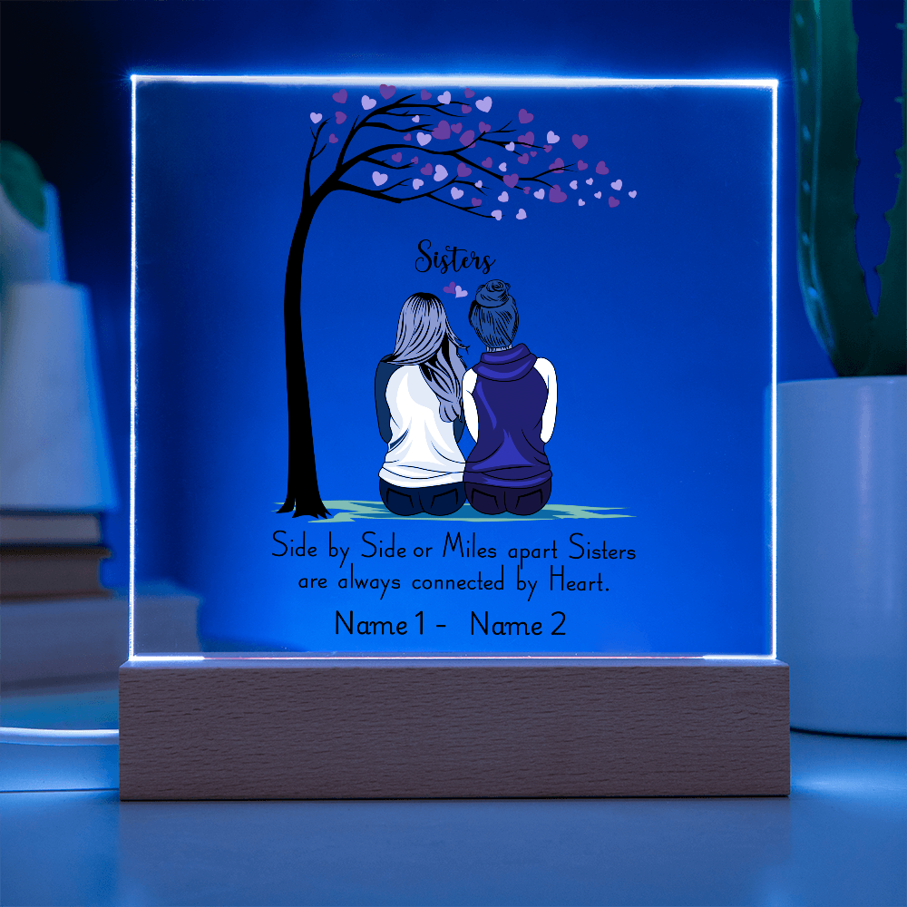Sisters Acrylic Plaque – Side by Side or Miles Apart, Sisters Connected by Heart – Personalized Sister Gift, Best Friend Sister Decor