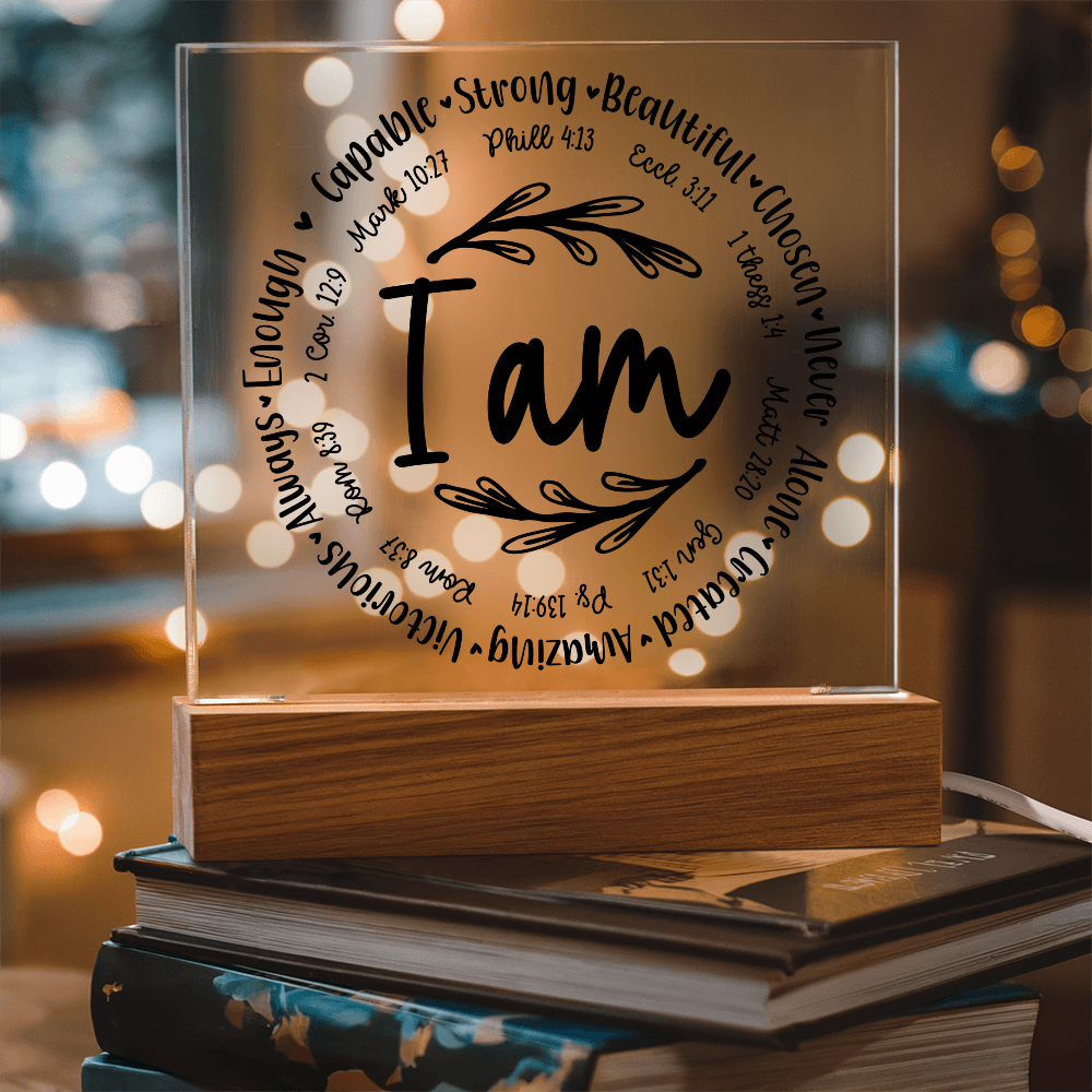 I Am: Affirmed by His Word Square Acrylic Plaque