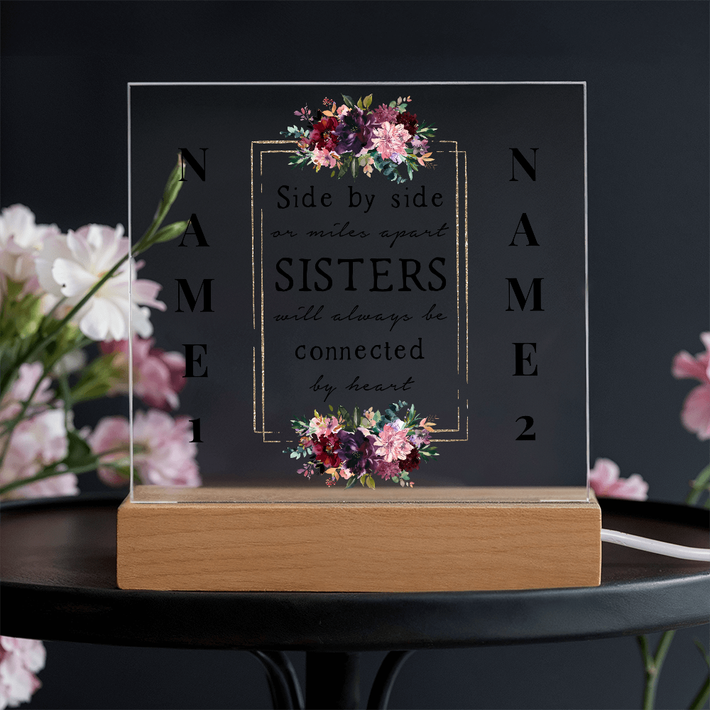 Heartstrings of Sisterhood Personalized Floral Acrylic Plaque