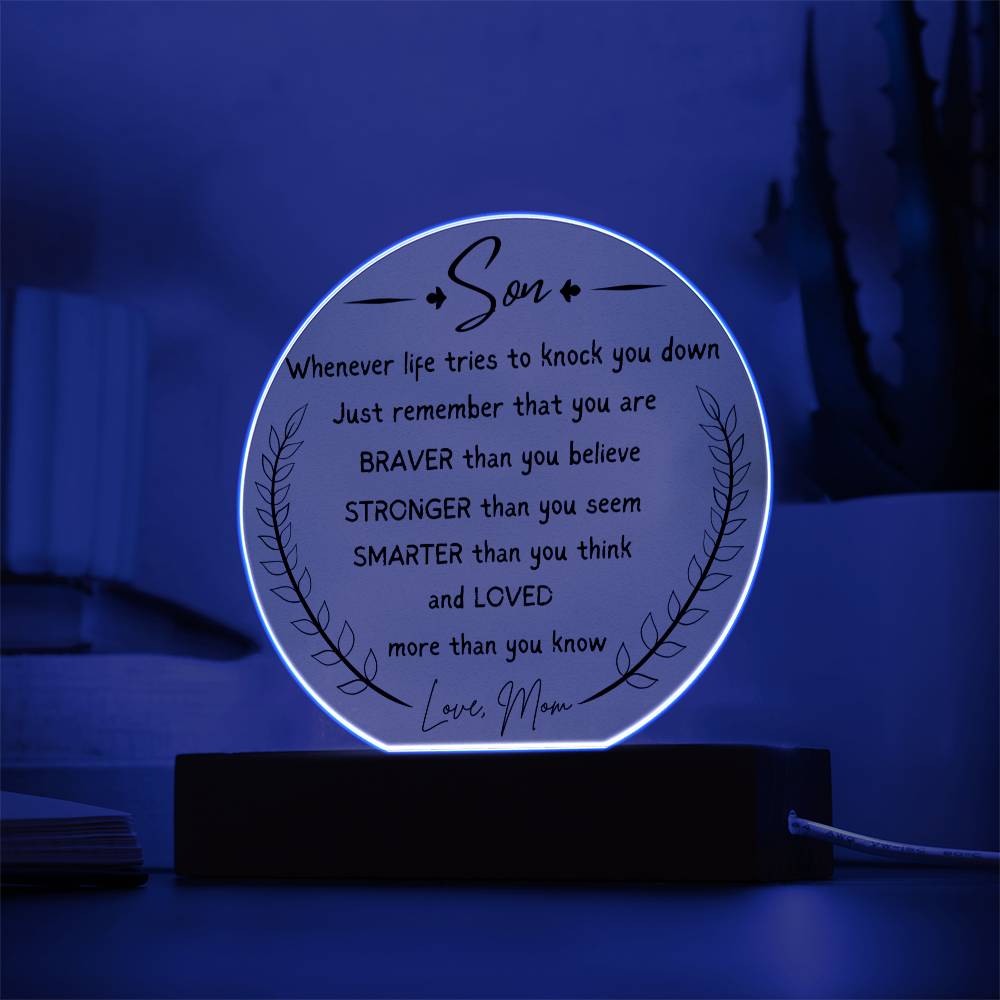 Gift for My Son from Mom, Circle Acrylic Plaque, Desk Decoration Gift for My Son, Birthday Gift for Son