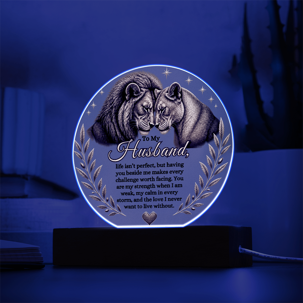 To My Husband Lion Couple Acrylic Plaque – Romantic Gift for Husband, Anniversary Gift from Wife, Heartfelt Husband Keepsake, Birthday Gift